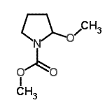 structure of CAS# 56475-88-8, Methyl 2-Methoxy-1-Pyrrolidinecarboxylate;2-Methoxy-pyrrolidine-1-carboxylic acid methyl ester;2-Methoxy-pyrrolidine-1-carboxylic acid methylester;MFCD08274694