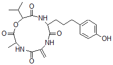CAS#: 57765-94-3， 9-[3-(4-Hydroxyphenyl)propyl]-12-isopropyl-3-methyl-6-methylene-1-oxa-4,7,10-triazacyclododecane-2,5,8,11-tetrone
