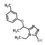 structure of CAS# 588673-95-4, 4-Ethyl-5-[1-(3-Methylphenoxy)Ethyl]-4H-1,2,4-Triazole-3-Thiol;4-ethyl-5-[(3-methylphenoxy)ethyl]-1,2,4-triazole-3-thiol;4-Ethyl-5<wbr>-[1-(3-me<wbr>thylpheno<wbr>xy)ethyl]<wbr>-4H-1,2,4<wbr>-triazole<wbr>-3-thiol;MFCD03943520