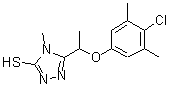 structure of CAS# 588674-42-4, 5-[1-(4-Chloro-3,5-Dimethylphenoxy)Ethyl]-4-Methyl-4H-1,2,4-Triazole-3-Thiol;5-[(4-chl<wbr>oro-3,5-d<wbr>imethylph<wbr>enoxy)eth<wbr>yl]-4-met<wbr>hyl-1,2,4<wbr>-triazole<wbr>-3-thiol;5-[1-(4-C<wbr>hloro-3,5<wbr>-dimethyl<wbr>-phenoxy)<wbr>-ethyl]-4<wbr>-methyl-4<wbr>H-[1,2,4]<wbr>triazole-<wbr>3-thiol;5-[1-(4-C<wbr>hloro-3,5<wbr>-dimethyl<wbr>phenoxy)e<wbr>thyl]-4-m<wbr>ethyl-4H-<wbr>1,2,4-tri<wbr>azole-3-t<wbr>hiol