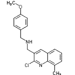 structure of CAS# 606095-52-7, 1-(2-Chloro-8-methyl-3-quinolinyl)-N-(4-methoxybenzyl)methanamine;(2-Chloro<wbr>-8-methyl<wbr>-quinolin<wbr>-3-ylmeth<wbr>yl)-(4-me<wbr>thoxy-ben<wbr>zyl)-amine;MFCD03752670