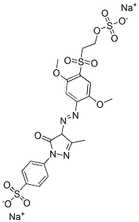 CAS 登录号：62121-76-0， 4-[4-[[2,5-二甲氧基-4-[[2-(磺基氧基)乙基]磺酰基]苯基]偶氮]-4,5-二氢-3-甲基-5-氧代-1H-吡唑-1-基]苯磺酸钠盐