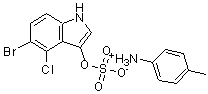 structure of CAS# 6581-23-3, 4-Methylanilinium 5-Bromo-4-Chloro-1H-Indol-3-Yl Sulfate;5-BROMO-4-CHLORO-3-INDOXYLSULFATEP-TOLUIDINESALT;B-7660
