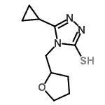 structure of CAS# 667412-78-4, 5-Cyclopropyl-4-(tetrahydro-2-furanylmethyl)-4H-1,2,4-triazole-3-thiol;5-cyclopropyl-4-(oxolan-2-ylmethyl)-1,2,4-triazole-3-thiol;5-Cyclopr<wbr>opyl-4-(t<wbr>etrahydro<wbr>furan-2-y<wbr>lmethyl)-<wbr>4H-1,2,4-<wbr>triazole-<wbr>3-thiol;MFCD04054535