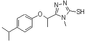 structure of CAS# 667413-64-1, 5-[1-(4-Isopropylphenoxy)ethyl]-4-methyl-4H-1,2,4-triazole-3-thiol;4-methyl-<wbr>5-{[4-(me<wbr>thylethyl<wbr>)phenoxy]<wbr>ethyl}-1,<wbr>2,4-triaz<wbr>ole-3-thi<wbr>ol;4-methyl-<wbr>5-{1-[4-(<wbr>propan-2-<wbr>yl)phenox<wbr>y]ethyl}-<wbr>4H-1,2,4-<wbr>triazole-<wbr>3-thiol;MFCD04054631