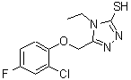 structure of CAS# 667414-15-5, 5-[(2-Chloro-4-fluorophenoxy)methyl]-4-ethyl-4H-1,2,4-triazole-3-thiol;5-[(2-chl<wbr>oro-4-flu<wbr>orophenox<wbr>y)methyl]<wbr>-4-ethyl-<wbr>1,2,4-tri<wbr>azole-3-t<wbr>hiol;5-[(2-Chl<wbr>oro-4-flu<wbr>orophenox<wbr>y)methyl]<wbr>-4-ethyl-<wbr>4H-1,2,4-<wbr>triazole-<wbr>3-thiol;MFCD04054650