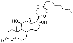 structure of CAS# 6678-14-4, 11,17-Dihydroxy-21-[(1-Oxooctyl)Oxy]-(11B)-Pregn-4-Ene-3,20-Dione;[2-[(8S,9S,10R,11S,13S,14S,17R)-11,17-Dihydroxy-10,13-Dimethyl-3-Oxo-2,6,7,8,9,11,12,14,15,16-Decahydro-1H-Cyclopenta[A]Phenanthren-17-Yl]-2-Oxo-Ethyl] Octanoate;Octanoic Acid [2-[(8S,9S,10R,11S,13S,14S,17R)-11,17-Dihydroxy-10,13-Dimethyl-3-Oxo-2,6,7,8,9,11,12,14,15,16-Decahydro-1H-Cyclopenta[A]Phenanthren-17-Yl]-2-Oxoethyl] Ester;Caprylic Acid [2-[(8S,9S,10R,11S,13S,14S,17R)-11,17-Dihydroxy-3-Keto-10,13-Dimethyl-2,6,7,8,9,11,12,14,15,16-Decahydro-1H-Cyclopenta[A]Phenanthren-17-Yl]-2-Keto-Ethyl] Ester