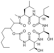 structure of CAS# 67076-74-8, Globomycin;19-Hexyl-6-(1-Hydroxyethyl)-9-(Hydroxymethyl)-15-Isobutyl-16,18-Dimethyl-12-Sec-Butyl-1-Oxa-4,7,10,13,16-Pentazacyclononadecane-2,5,8,11,14,17-Hexone;19-Hexyl-6-(1-Hydroxyethyl)-15-Isobutyl-16,18-Dimethyl-9-Methylol-12-Sec-Butyl-1-Oxa-4,7,10,13,16-Pentazacyclononadecane-2,5,8,11,14,17-Triquinone;C01700