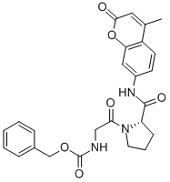 structure of CAS# 68542-93-8, Cbz-Gly-Pro-Amc;Phenylmethyl N-[2-[(2S)-2-[(4-Methyl-2-Oxo-Chromen-7-Yl)Carbamoyl]Pyrrolidin-1-Yl]-2-Oxo-Ethyl]Carbamate;N-[2-[(2S)-2-[[(4-Methyl-2-Oxo-7-Chromenyl)Amino]-Oxomethyl]-1-Pyrrolidinyl]-2-Oxoethyl]Carbamic Acid Phenylmethyl Ester;N-[2-Keto-2-[(2S)-2-[(2-Keto-4-Methyl-Chromen-7-Yl)Carbamoyl]Pyrrolidin-1-Yl]Ethyl]Carbamic Acid Benzyl Ester