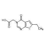 structure of CAS# 686312-09-4, (6-Ethyl-4-oxothieno[2,3-d]pyrimidin-3(4H)-yl)acetic acid;(6-Ethyl-4-oxo-4H-thieno[2,3-d]pyrimidin-3-yl)-acetic acid;(6-Ethyl-4-oxo-4H-thieno[2,3-d]-pyrimidin-3-yl)-aceticacid;2-(6-ethy<wbr>l-4-oxo-3<wbr>-hydrothi<wbr>opheno[2,<wbr>3-d]pyrim<wbr>idin-3-yl<wbr>)acetic a<wbr>cid