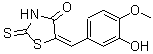 structure of CAS# 69505-47-1, (5E)-5-(3-Hydroxy-4-methoxybenzylidene)-2-thioxo-1,3-thiazolidin-4-one;(5E)-5-(3<wbr>-Hydroxy-<wbr>4-methoxy<wbr>benzylide<wbr>ne)-2-mer<wbr>capto-1,3<wbr>-thiazol-<wbr>4(5H)-one;5-(3-hydr<wbr>oxy-4-met<wbr>hoxybenzy<wbr>lidene)-2<wbr>-thioxo-1<wbr>,3-thiazo<wbr>lidin-4-o<wbr>ne;5-(3-Hydr<wbr>oxy-4-met<wbr>hoxy-benz<wbr>ylidene)-<wbr>2-thioxo-<wbr>thiazolid<wbr>in-4-one