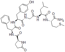 CAS 登录号：70082-71-2， (2S)-N-[(2S)-1-[[(2S)-1-[[2-[[(2S)-1-[[(2S)-1-氨基-4-甲硫基-1-氧代-丁烷-2-基]氨基]-4-甲基-1-氧代-戊烷-2-基]氨基]-2-氧代-乙基]氨基]-3-(4-羟基苯基)-1-氧代-丙-2-基]氨基]-1-氧代-3-苯基-丙-2-基]-5-氧代-吡咯烷-2-甲酰胺
