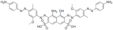 CAS 登录号：70833-48-6， 4-氨基-3,6-二[2-[4-[2-(4-氨基苯基)偶氮]-2-甲氧基-5-甲基苯基]偶氮]-5-羟基-2,7-萘二磺酸