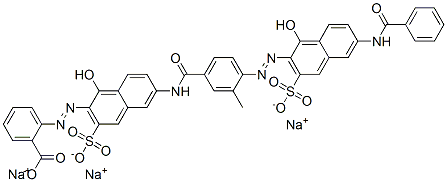 CAS 登录号：72152-50-2， 三钠2-[(2Z)-2-[6-[[4-[(2Z)-2-[6-(苯甲酰基氨基)-1-氧代-3-磺酸萘-2-亚基]肼基]-3-甲基苯甲酰]氨基]-1-氧代-3-磺酸萘-2-亚基]肼基]苯甲酸盐