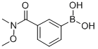 structure of CAS# 723281-57-0, 3-(N,O-Dimethylhydroxylaminocarbonyl)Phenylboronic Acid;3-(N,O-DIMETHYLHYDROXYLAMINOCARBONYL)BENZENEBORONIC ACID;3-(N,O-DIMETHYLHYDROXYLAMINOCARBONYL)PHENYLBORONIC ACID;3-[Methoxy(Methyl)Carbamoyl]Benzeneboronic Acid, 97%