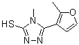 structure of CAS# 725218-31-5, 4-Methyl-5-(2-methyl-3-furyl)-4H-1,2,4-triazole-3-thiol;4-methyl-5-(2-methyl(3-furyl))-1,2,4-triazole-3-thiol;4-methyl-5-(2-methylfuran-3-yl)-4H-1,2,4-triazole-3-thiol;MFCD03423473