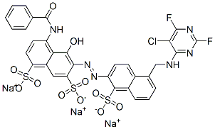 CAS#: 73019-06-4， 4-(Benzoylamino)-6-[[5-[[ (5-Chloro-2,6-Difluoro-4-Pyrimidinyl)Amino]Methyl ]-1-Sulfo-2-Naphthalenyl]Azo]-5-Hydroxy-1,7-Naphthalenedisulfonic Acid Trisodium Salt