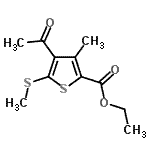structure of CAS# 74597-79-8, Ethyl 4-acetyl-3-methyl-5-(methylsulfanyl)-2-thiophenecarboxylate;ethyl 4-a<wbr>cetyl-3-m<wbr>ethyl-5-(<wbr>methylsul<wbr>fanyl)-2-<wbr>thiophene<wbr>carboxyla<wbr>te;ethyl 4-a<wbr>cetyl-3-m<wbr>ethyl-5-(<wbr>methylsul<wbr>fanyl)thi<wbr>ophene-2-<wbr>carboxyla<wbr>te;ethyl 4-acetyl-3-methyl-5-methylthiothiophene-2-carboxylate