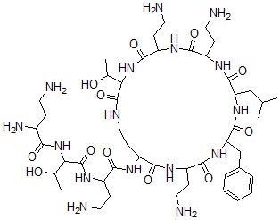 CAS#: 76014-40-9， 4-Amino-2-[[2-(2,4-Diaminobutanoylamino)-3-Hydroxybutanoyl]Amino]-N-[6,9,18-Tris(2-Aminoethyl)-3-(1-Hydroxyethyl)-12-(2-Methylpropyl)-2,5,8,11,14,17,20-Heptaoxo-15-(Phenylmethyl)-1,4,7,10,13,16,19-Heptazacyclotricos-21-Yl]Butanamide