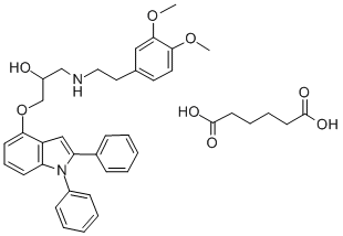 CAS#: 76410-37-2， 1-[2-(3,4-Dimethoxyphenyl)Ethylamino]-3-[1,2-Di(Phenyl)Indol-4-Yl]Oxypropan-2-Ol hexanedioate (1:1) (salt)