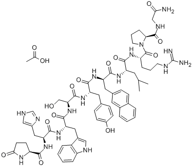 structure of CAS# 76932-60-0, (6-D-(2-Naphthyl)Alanine)Lhrh Acetate;(6-D-(2-Naphthyl)Alanine)Luteinizing Hormone-Releasing Hormone Acetate;Luteinizing Hormone-Releasing Factor (Pig), 6-(3-(2-Naphthalenyl)-D-Alanine)-, Monoacetate (Salt);Luteinizing Hormone-Releasing Factor (Swine), 6-(3-(2-Naphthalenyl)-D-Alanine)-, Monoacetate (Salt)