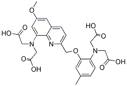 structure of CAS# 83014-44-2, N-(2-((8-(Bis(carboxymethyl)amino)-6-methoxy-2-quinolinyl)methoxy)-4-methylphenyl)-N-(carboxymethyl)glycine;2-[[2-[[2-(Bis(Carboxymethyl)Amino)-5-Methyl-Phenoxy]Methyl]-6-Methoxy-8-Quinolyl]-(Carboxymethyl)Amino]Acetic Acid;2-[[2-[[2-(Bis(Carboxymethyl)Amino)-5-Methylphenoxy]Methyl]-6-Methoxy-8-Quinolyl]-(Carboxymethyl)Amino]Acetic Acid;2-[[2-[[2-(Bis(Carboxymethyl)Amino)-5-Methyl-Phenoxy]Methyl]-6-Methoxy-Quinolin-8-Yl]-(Carboxymethyl)Amino]Ethanoic Acid
