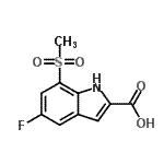 structure of CAS# 849035-87-6, 5-Fluoro-7-(methylsulfonyl)-1H-indole-2-carboxylic acid;2-Carboxy<wbr>-5-fluoro<wbr>-7-(methy<wbr>lsulphony<wbr>l)-1H-ind<wbr>ole, 2-Ca<wbr>rboxy-5-f<wbr>luoro-1H-<wbr>indol-7-y<wbr>l methyl <wbr>sulphone;5-Fluoro-7-(methylsulfonyl)-1H-indole-2-carboxylic;5-Fluoro-7-(methylsulfonyl)-1H-indole-2-carboxylicacid