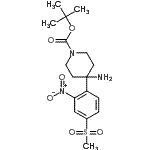 structure of CAS# 849035-91-2, 2-Methyl-2-propanyl 4-amino-4-[4-(methylsulfonyl)-2-nitrophenyl]-1-piperidinecarboxylate;1-BOC-4-[4-(Methylsulfonyl)-2-nitrophenyl]-piperidin-4-amine;1-PIPERID<wbr>INECARBOX<wbr>YLICACID,<wbr> 4-[[4-(M<wbr>ETHYLSULF<wbr>ONYL)-2-N<wbr>ITROPHENY<wbr>L]AMINO]-<wbr>, 1,1-DIM<wbr>ETHYLETHY<wbr>L ESTER;tert-buty<wbr>l 4-amino<wbr>-4-(4-(me<wbr>thylsulfo<wbr>nyl)-2-ni<wbr>trophenyl<wbr>)piperidi<wbr>ne-1-carb<wbr>oxylate