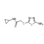 structure of CAS# 876532-11-5, 2-[(5-Amino-1,3,4-thiadiazol-2-yl)sulfanyl]-N-cyclopropylacetamide;2-(5-amin<wbr>o(1,3,4-t<wbr>hiadiazol<wbr>-2-ylthio<wbr>))-N-cycl<wbr>opropylac<wbr>etamide;2-[(5-ami<wbr>no-1,3,4-<wbr>thiadiazo<wbr>l-2-yl)th<wbr>io]-N-cyc<wbr>lopropyla<wbr>cetamide;MFCD03609314