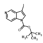 structure of CAS# 877060-48-5, 2-Methyl-2-propanyl 3-iodo-1H-pyrrolo[3,2-c]pyridine-1-carboxylate;1-Boc-3-iodo-5-azaindole;1H-Pyrrol<wbr>o[3,2-c]p<wbr>yridine-1<wbr>-carboxyl<wbr>ic acid, <wbr>3-iodo-, <wbr>1,1-dimet<wbr>hylethyl <wbr>ester;1H-PYRROL<wbr>O[3,2-C]P<wbr>YRIDINE-1<wbr>-CARBOXYL<wbr>ICACID, 3<wbr>-IODO-, 1<wbr>,1-DIMETH<wbr>YLETHYL E<wbr>STER