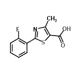 structure of CAS# 879070-37-8, 2-(2-Fluorophenyl)-4-methyl-1,3-thiazole-5-carboxylic acid;2-(2-Fluorophenyl)-4-methylthiazole-;2-(2-fluorophenyl)-4-methylthiazole-5-carboxylic acid;2-(2-Fluoro-phenyl)-4-methyl-thiazole-5-carboxylic acid