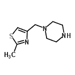 structure of CAS# 880361-73-9, 1-[(2-Methyl-1,3-thiazol-4-yl)methyl]piperazine;1-((2-methyl-1,3-thiazol-4-yl)methyl)piperazine;1-(2-Methyl-thiazol-4-ylmethyl)piperazine;1-(2-Methyl-thiazol-4-ylmethyl)-piperazine