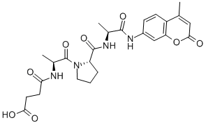 structure of CAS# 88467-44-1, Suc-Ala-Pro-Ala-Amc;N-Succinyl-L-Alanyl-L-Prolyl-L-Alanine-4-Methylcoumaryl-7-Amidespecificfluorogenicsubstrateforelastase;N-SUCCINYL-L-ALANYL-L-PROLYL-L-ALANINE 7-AMIDO-4-METHYLCOUMARIN;N-SUCCINYL-L-ALANYL-L-PROPYL-L-ALANINE-4-METHYLCOUMARYL-7-AMIDE