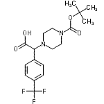 structure of CAS# 885274-28-2, (4-{[(2-Methyl-2-propanyl)oxy]carbonyl}-1-piperazinyl)[4-(trifluoromethyl)phenyl]acetic acid;[62089-74-1];2-(4-Boc-piperazinyl)-2-(4-trifluoromethylphenyl)acetic acid;2-(4-Boc-<wbr>piperazin<wbr>yl)-2-(4-<wbr>trifluoro<wbr>methyl-ph<wbr>enyl)acet<wbr>ic acid