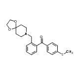 structure of CAS# 898755-95-8, [2-(1,4-Dioxa-8-azaspiro[4.5]dec-8-ylmethyl)phenyl][4-(methylsulfanyl)phenyl]methanone;2-[8-(1,4<wbr>-dioxa-8-<wbr>azaspiro[<wbr>4.5]decyl<wbr>)methyl]-<wbr>4'-thiome<wbr>thyl benz<wbr>ophenone
