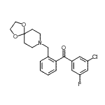 structure of CAS# 898756-42-8, (3-Chloro-5-fluorophenyl)[2-(1,4-dioxa-8-azaspiro[4.5]dec-8-ylmethyl)phenyl]methanone;3-chloro-<wbr>2'-[8-(1,<wbr>4-dioxa-8<wbr>-azaspiro<wbr>[4.5]decy<wbr>l)methyl]<wbr>-5-fluoro<wbr>benzophen<wbr>one