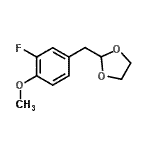 structure of CAS# 898785-19-8, 2-(3-Fluoro-4-methoxybenzyl)-1,3-dioxolane;3-Fluoro-4-methoxy (1,3-dioxolan-2-ylmethyl)benzene