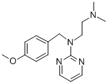 structure of CAS# 91-85-0, Thonzylamine;N-[(4-Methoxyphenyl)Methyl]-N',N'-Dimethyl-N-Pyrimidin-2-Yl-Ethane-1,2-Diamine Hydrochloride;N-[(4-Methoxyphenyl)Methyl]-N',N'-Dimethyl-N-(2-Pyrimidinyl)Ethane-1,2-Diamine Hydrochloride;2-Dimethylaminoethyl-P-Anisyl-(2-Pyrimidyl)Amine Hydrochloride