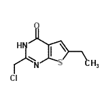structure of CAS# 91225-68-2, 2-(Chloromethyl)-6-ethylthieno[2,3-d]pyrimidin-4(3H)-one;2-(chloro<wbr>methyl)-6<wbr>-ethyl-3-<wbr>hydrothio<wbr>pheno[2,3<wbr>-d]pyrimi<wbr>din-4-one;2-Chloromethyl-6-ethyl-3H-thieno[2,3-d]pyrimidin-4-one;AR-434/14027093