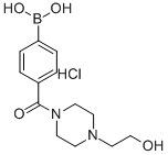 structure of CAS# 913835-44-6, B-[4-[[4-(2-Hydroxyethyl)-1-Piperazinyl]Carbonyl]Phenyl]-Boronic Acid Hydrochloride(1:1);4-{[4-(2-Hydroxyethyl)Piperazin-1-Yl]Carbonyl}Benzeneboronic Acid Hydrochloride 97%;4-{[4-(2-Hydroxyethyl)Piperazin-1-Yl]Carbonyl}Benzeneboronic Acid Hydrochloride;4-[4-(2-Hydroxyethyl)-1-Piperazinylcarbonyl]Benzeneboronic Acid, 97%