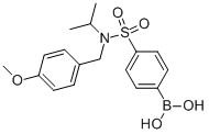 structure of CAS# 913835-96-8, B-[4-[[[(4-Methoxyphenyl)Methyl](1-Methylethyl)Amino]Sulfonyl]Phenyl]-Boronic Acid;4-[N-Isopropyl-N-(4-Methoxybenzyl)Sulphamoyl]Benzeneboronic Acid 98%;4-[N-ISOPROPYL-N-(4-METHOXYBENZYL)SULPHAMOYL]BENZENEBORONIC ACID 98;4-[N-ISOPROPYL-N-(4-METHOXYBENZYL)SULPHAMOYL]BENZENEBORONIC ACID