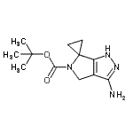 structure of CAS# 946497-95-6, 2-Methyl-2-propanyl 3'-amino-1',4'-dihydro-5'H-spiro[cyclopropane-1,6'-pyrrolo[3,4-c]pyrazole]-5'-carboxylate;TERT-BUTY<wbr>L 3'-AMIN<wbr>O-1'H-SPI<wbr>RO[CYCLOP<wbr>ROPANE-1,<wbr>6'-PYRROL<wbr>O[3,4-C]P<wbr>YRAZOLE]-<wbr>5'(4'H)-C<wbr>ARBOXYLATE;tert-buty<wbr>l 3'-amin<wbr>o-2'H-spi<wbr>ro[cyclop<wbr>ropane-1,<wbr>6'-pyrrol<wbr>o[3,4-c]p<wbr>yrazole]-<wbr>5'(4'H)-c<wbr>arboxylate
