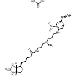 structure of CAS# 96087-38-6, N-{3-[{3-[(4-Azido-2-nitrophenyl)amino]propyl}(methyl)amino]propyl}-5-[(3aS,4S,6aR)-2-oxohexahydro-1H-thieno[3,4-d]imidazol-4-yl]pentanamide acetate (1:1);Biotin {3<wbr>-[3-(4-az<wbr>ido-2-nit<wbr>roanilino<wbr>)-N-methy<wbr>lpropylam<wbr>ino]propy<wbr>lamide} a<wbr>cetate;N-(4-Azid<wbr>o-2-nitro<wbr>phenyl)-N<wbr>'-(3-biot<wbr>inylamino<wbr>propyl)-N<wbr>'-methyl-<wbr>1,3-propa<wbr>nediamine<wbr> acetate;Photobiotin acetate