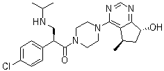 structure of CAS# 1001264-89-6, GDC-0068;(2S)-2-(4-Chlorophenyl)-1-[4-[(5R,7R)-6,7-dihydro-7-hydroxy-5-methyl-5H-cyclopentapyrimidin-4-yl]-1-piperazinyl]-3-[(1-methylethyl)amino]-1-propanone