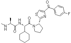 structure of CAS# 1005342-46-0, LCL 161;(2S)-N-[(1S)-1-Cyclohexyl-2-[(2S)-2-[4-(4-fluorobenzoyl)-2-thiazolyl]-1-pyrrolidinyl]-2-oxoethyl]-2-(methylamino)-propanamide