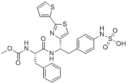 structure of CAS# 1008510-37-9, C-Methyl N-[(1S)-2-oxo-1-(phenylmethyl)-2-[[(1S)-2-[4-(sulfoamino)phenyl]-1-[2-(2-thienyl)-4-thiazolyl]ethyl]amino]ethyl]carbamate;Razuprotafib