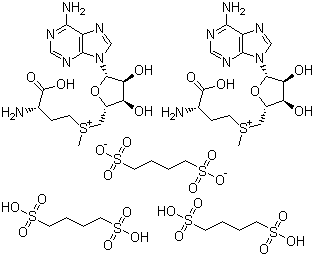 structure of CAS# 101020-79-5, Ademetionine 1,4-butanedisulfonate;S-Adenosylmethionine 1,4-butanedisulfonate; (3S)-5'-[(3-Amino-3-carboxypropyl)methylsulfonio]-5'-deoxy-adenosine 1,4-butanedisulfonate 1,4-butanedisulfonate (2:1:2)