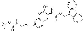 structure of CAS# 1013883-02-7, O-[2-[[(1,1-Dimethylethoxy)carbonyl]amino]ethyl]-N-[(9H-fluoren-9-ylmethoxy)carbonyl]-L-tyrosine;N-Fmoc-4-[2-(Boc-amino)ethoxy]-L-phenylalanine