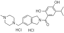 [1,3-Dihydro-5-[(4-methyl-1-piperazinyl)methyl]-2H-isoindol-2-yl][2,4-dihydroxy-5-(1-methylethyl)phenyl]methanone hydrochloride molecular structure (CAS 1019889-41-8)