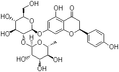 structure of CAS# 10236-47-2, Naringin;7-(2-O-(6-deoxy-alpha-L-mannopyranosyl)-beta-D-glucopyranosyloxy)-2,3-dihydro-4',5,7-trihydroxyflavone; 7-[[2-O-(6-Deoxy-alpha-L-mannopyranosyl)-beta-D-glucopyranosyl]oxy]-5-hydroxy-2(S)-(4-hydroxyphenyl)-4H-1-benzopyran-4-one